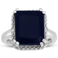 8ct Emerald Shape Sapphire and Halo Diamond Ring Crafted In Solid Sterling Silver