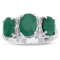 3 1/2ct Three Stone Oval Shape Emerald and Diamond Ring Crafted In Solid Sterling Silver