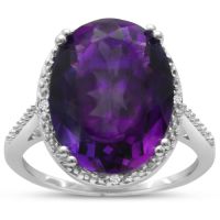 8ct Oval Shape Amethyst and Diamond Ring Crafted In Solid Sterling Silver