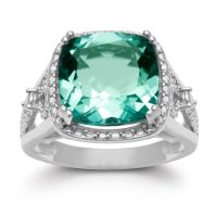 Sterling Silver 5ct Cushion Cut Halo Style Green Amethyst Ring 