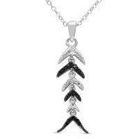 Black and White Diamond Fish Scale Necklace Crafted In Solid Sterling Silver, 18 Inches