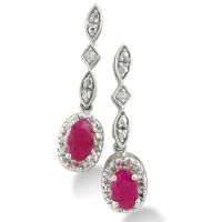 Dangle Style Ruby and Diamond Earrings in Sterling Silver