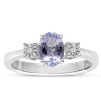 3/4ct Oval Shape Tanzanite and Diamond Ring Crafted In Solid Sterling Silver