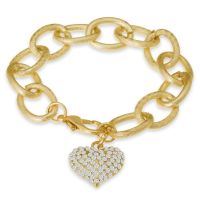 Swarovski Elements Floating Heart Bracelet In Brushed Gold Tone