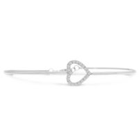 Cubic Zirconia Heart Bangle Bracelet Crafted In Solid Sterling Silver