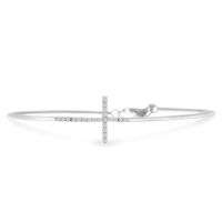 Cubic Zirconia Sideways Cross Bangle Bracelet Crafted In Solid Sterling Silver