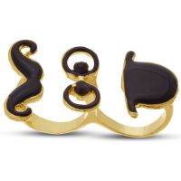 Black Top Hat Mustache and Glasses Double Finger Ring