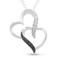  Black and White Diamond Double Heart Necklace