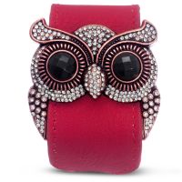 Red Leather and Crystal Owl Cuff Bracelet, Fits 6.5 to 8.5 Inches
