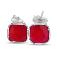 3ct Created Ruby Cushion Cut Gemstone Earrings In Sterling Silver