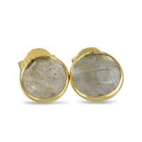 3ct Genuine Labradorite Stud Earrings In 14K Yellow Gold Over Silver