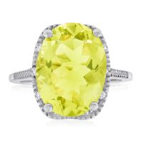 8ct Oval Shape Lemon Quartz and Diamond Ring Crafted In Solid Sterling Silver
