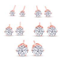 Set Of Five Cubic Zirconia Stud Earrings In Rose Gold - 1/3ct, 1/2ct, 1ct, 1 3/4ct, and 2 1/4ct