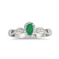 1/2ct Emerald and Diamond Ring in Sterling Silver