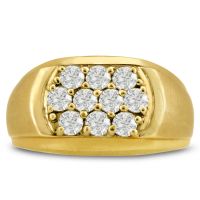 Men's 1ct Diamond Ring In 14K Yellow Gold, G-H, I2-I3