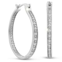 Platinum Plated 1/4 Carat Diamond Hoop Earrings, Perfect Gift!