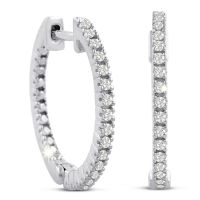 1/4ct Pave Style Diamond Hoop Earrings In Sterling Silver, Hidden Snap Backs