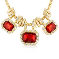 18 Karat Gold Plated Ruby Red Glass And Crystal Statement Necklace, 18 Inches