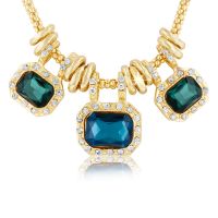 18 Karat Gold Plated Emerald and Blue Sapphire Glass And Crystal Statement Necklace, 18 Inches