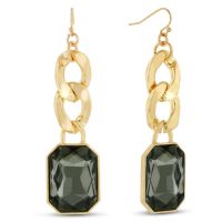 18 Karat Gold Plated Smoky Glass And Chain Dangle Earrings, 2 1/2 Inches