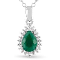 1ct Pear Shape Emerald and Diamond Halo Necklace
