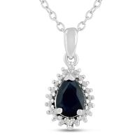 1ct Pear Shape Sapphire and Diamond Halo Necklace
