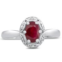 1 Carat Genuine Oval Shape Ruby and Diamond Ring In Sterling Silver