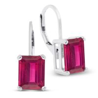 4 ½ Carat Emerald Cut Created Ruby Drop Earrings in Sterling Silver