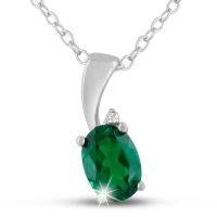 3/4 Carat Created Emerald and Diamond Necklace In Sterling Silver, 18 Inches