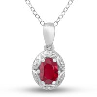 1 Carat Oval Shape Ruby and Diamond Necklace In Sterling Silver, 18 Inches