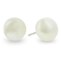 White Freshwater Cultured Pearl Button Earrings In Sterling Silver, 11.5 MM