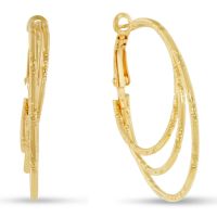 1.5 inch Yellow Gold Diamond Cut Triple Hoop Earrings
