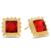 Ruby Red Swarovski Elements Square Shape Stud Earrings, Pushbacks