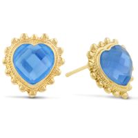 Aqua Blue Swarovski Elements Heart Shape Stud Earrings, Pushbacks