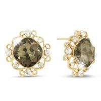 Champagne Colored Swarovski Elements Cushion Cut Stud Earrings, Pushbacks