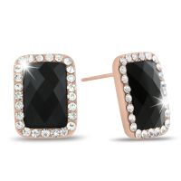 Black Onyx Swarovski Elements Stud Earrings, Pushbacks