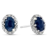 1 1/3 Carat Sapphire and Halo Diamond Stud Earrings In Sterling Silver
