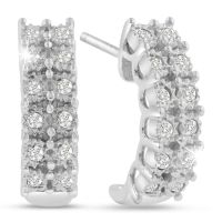 1/4 Carat Diamond 2 Row J-Hoop Earrings In Sterling Silver