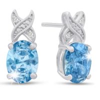 3ct Oval Blue Topaz and Diamond Earrings
