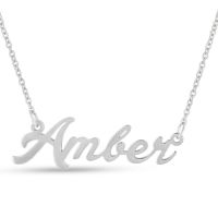 Amber Nameplate Necklace In Silver
