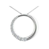 3/4ct Circle Style Journey Diamond Pendant, 14k White Gold