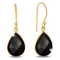 12ct Black Onyx Teardrop Earrings in 18k Gold Overlay