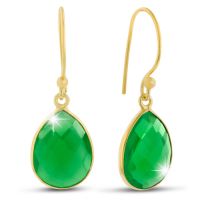 12ct Emerald Quartz Teardrop Earrings in 18k Gold Overlay
