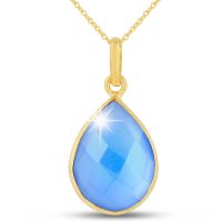 10ct Blue Chalcedony Teardrop Necklace in 18k Gold Overlay
