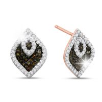 1/3ct Champagne and White Diamond Stud Earrings In 14 Karat Rose Gold Plated 925 Silver