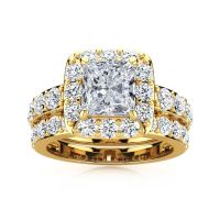 2 1/4 Carat Radiant Halo Diamond Bridal Set in 14k Yellow Gold
