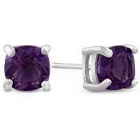 2 Carat Cushion Shape Amethyst Earrings In Sterling Silver