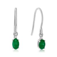 1/2 Carat Oval Emerald and Diamond Earrings in Sterling Silver