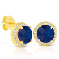 4 Carat Sapphire and CZ Halo Stud Earrings In 24 Karat Gold Over Silver