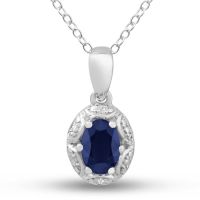 1 Carat Oval Shape Sapphire and Diamond Necklace In Sterling Silver, 18 Inches